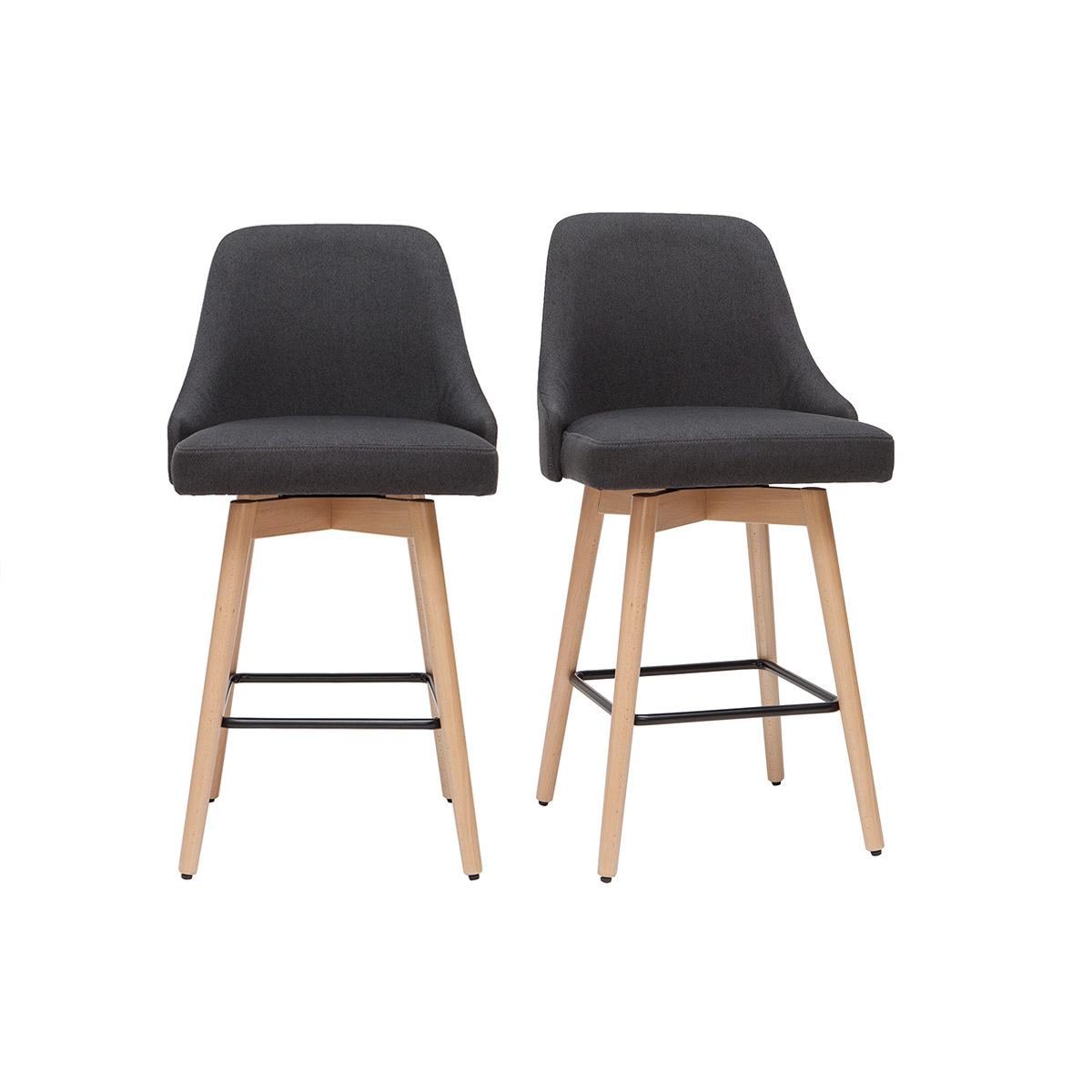 Miliboo Tabourets De Bar Scandinaves En Tissu Gris Fonc Et Bois