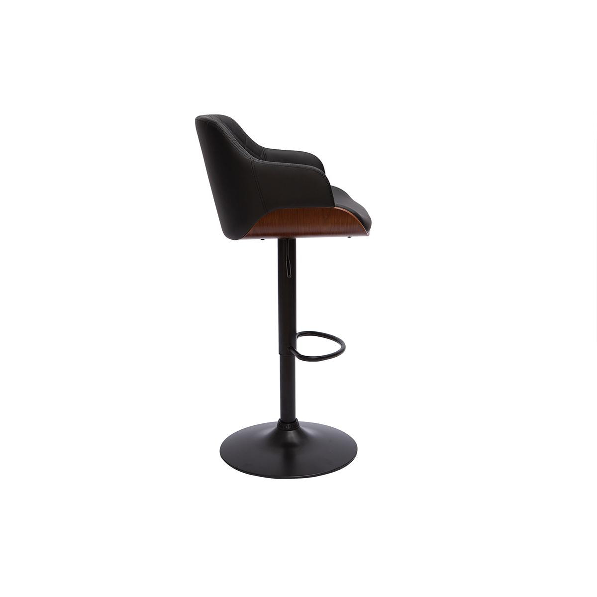 Miliboo Tabouret de bar design réglable noir et bois foncé LUCIEN