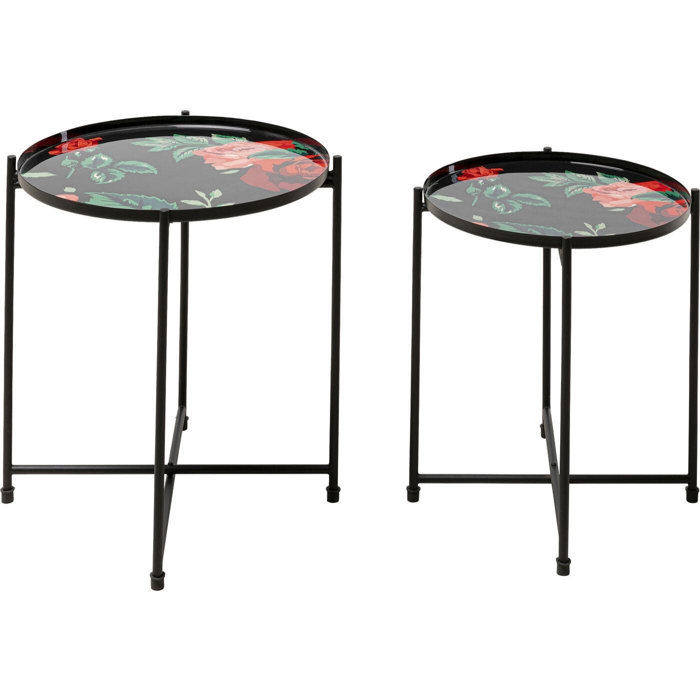 Kare Design Tables D Appoint Noires Fleurs Roses Set De Kare Design