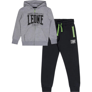 Chándal infantil Leone Boxing de algodón sin cepillar con capucha y cremallera.