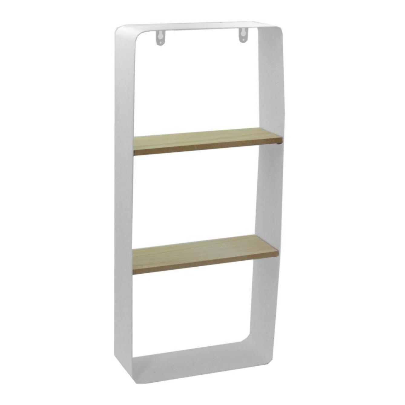 Mensola in metallo bianco e legno 2 piani cm25,5x10h57