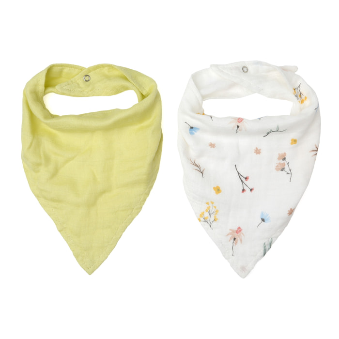 SET DE 2 BANDANAS PARA BEBÉ EN BAMBÚ Y ALGODÓN AMARILLO