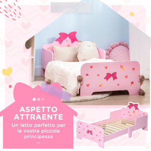 ZONEKIZ Letto per Bambini con Sponde e Fantasia a Fiocchi e Cuori, Età 3-6 Anni, 143x74x59cm, Rosa