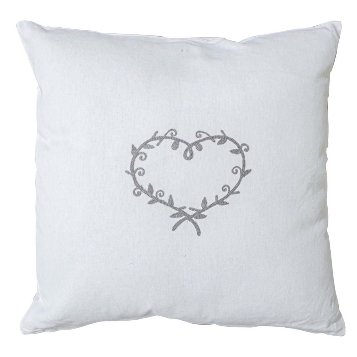 Coussin déhoussable au cœur brodé - Blanc