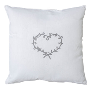 Coussin déhoussable au cœur brodé - Blanc