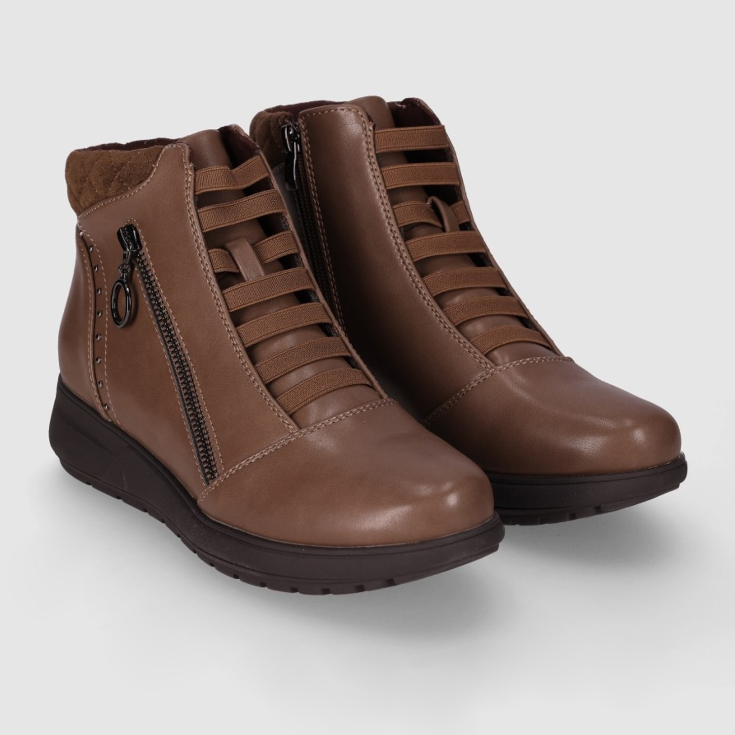 Botines de Piel Sintética - Taupe - Tacón: 3 cm