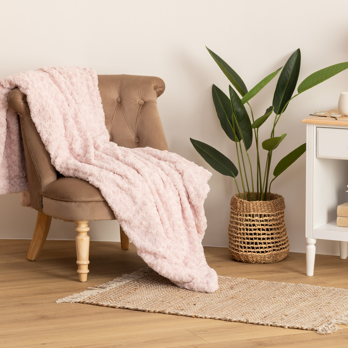 Plaid "Bouclette" fausse fourrure - rose 180x230 cm