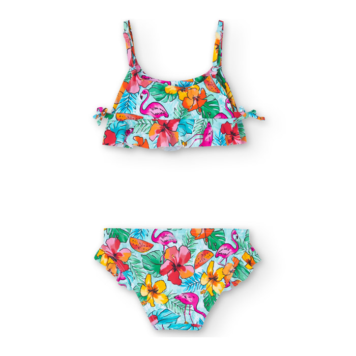 Bikini, volantes niña estampado de flores en, rosa