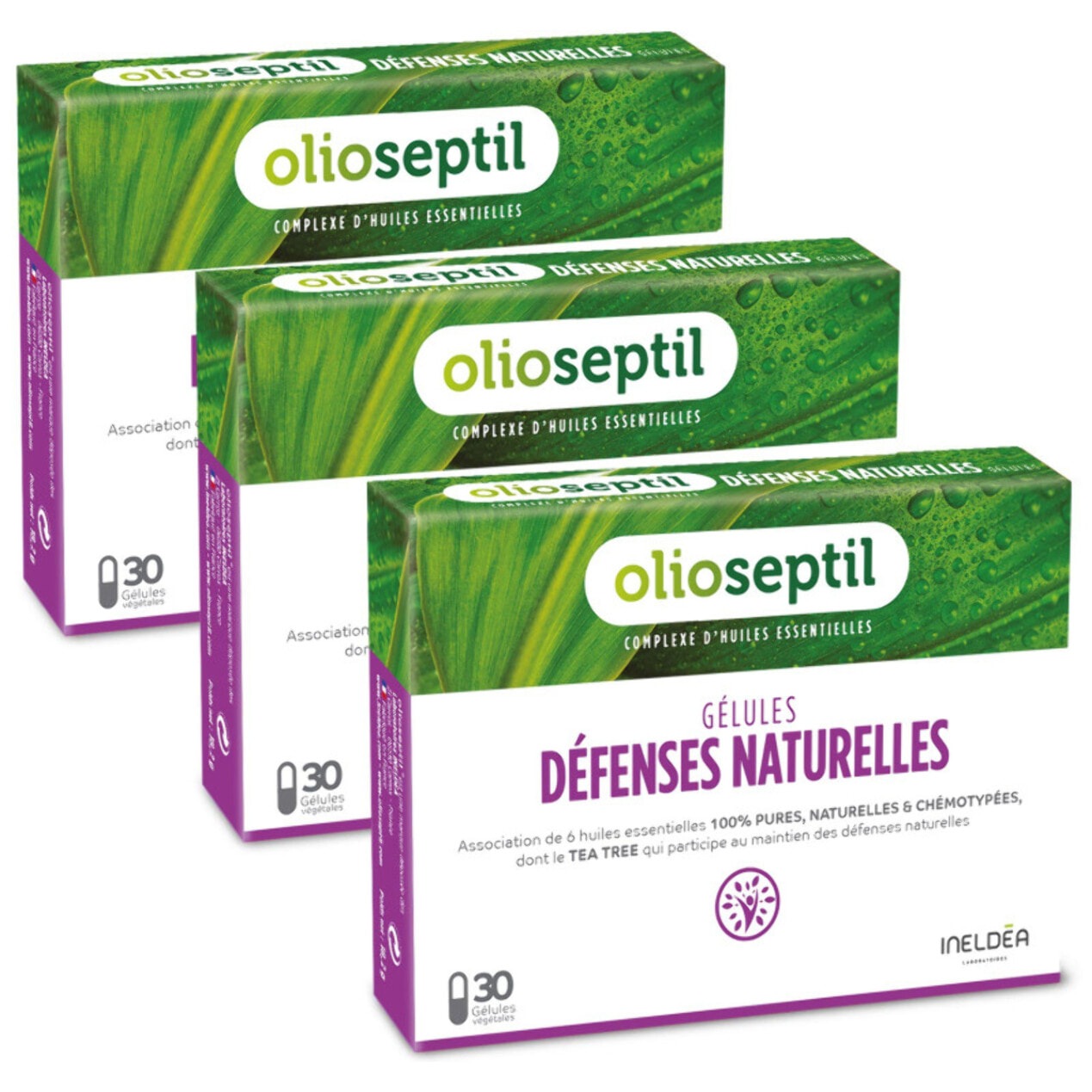 OLIOSEPTIL - Gélules Défenses Naturelles - Association de 6 Huiles Essentielles Pures et Chémotypées en Gélules Végétales L-Vcaps - Dès 15 Ans - Stimule les Défense Naturelles - Lot de 3 produits