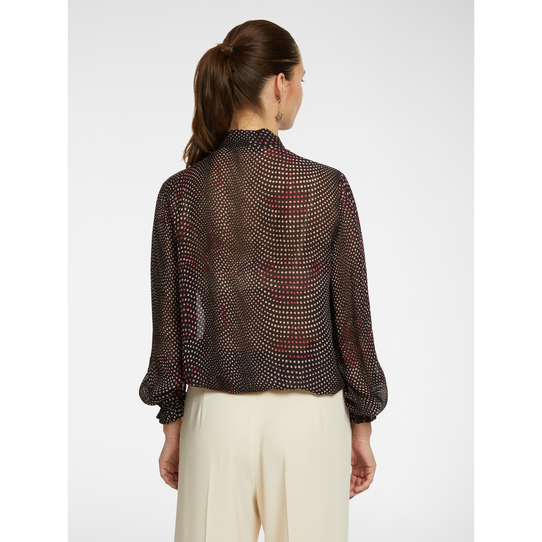 Elena Mirò - Blusa stampata con volant e fiocco - Nero