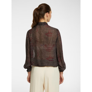 Elena Mirò - Blusa stampata con volant e fiocco - Nero
