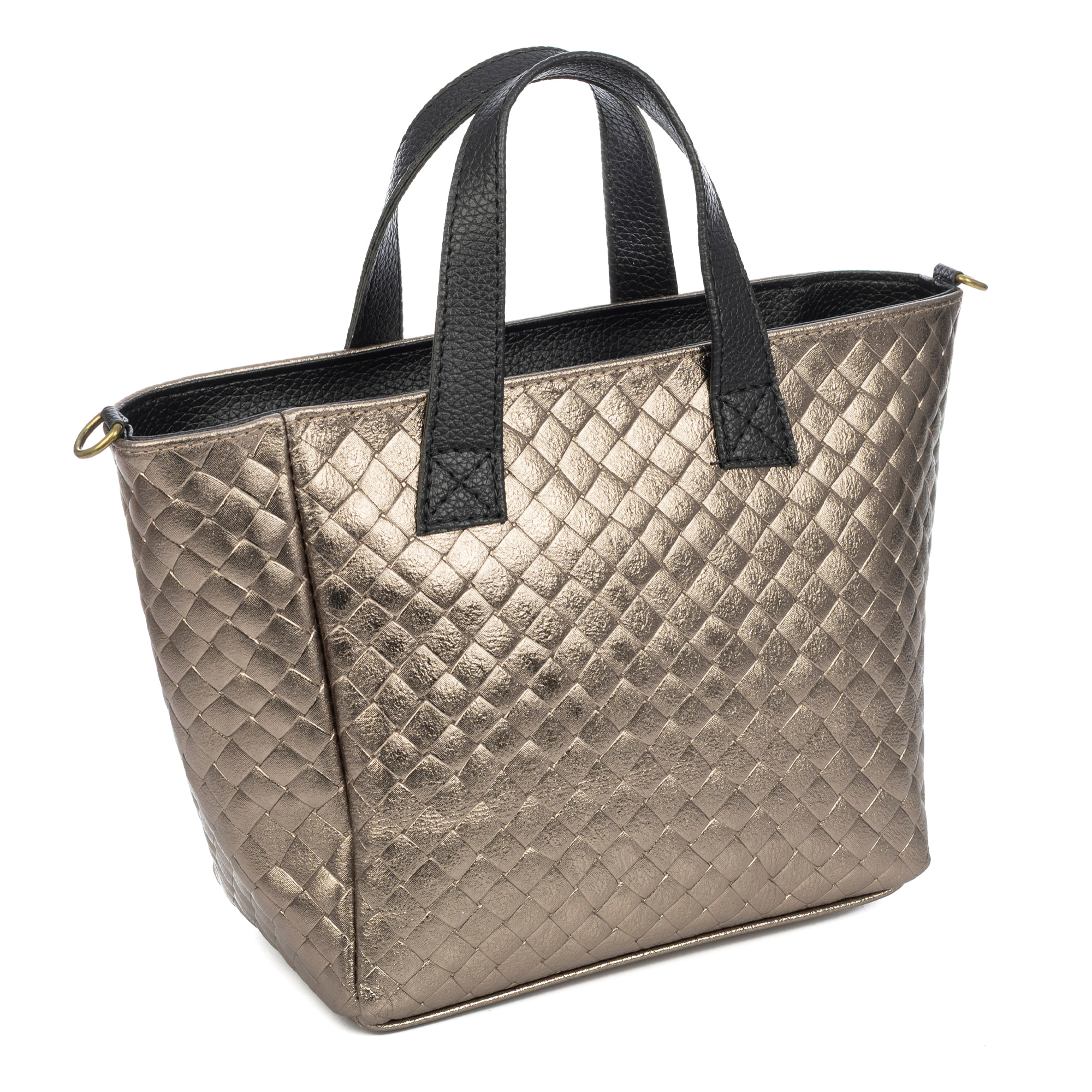 Cassandra borsa tote donna. Pelle scamosciata autentica con incisione intrecciata e lacca lucida.