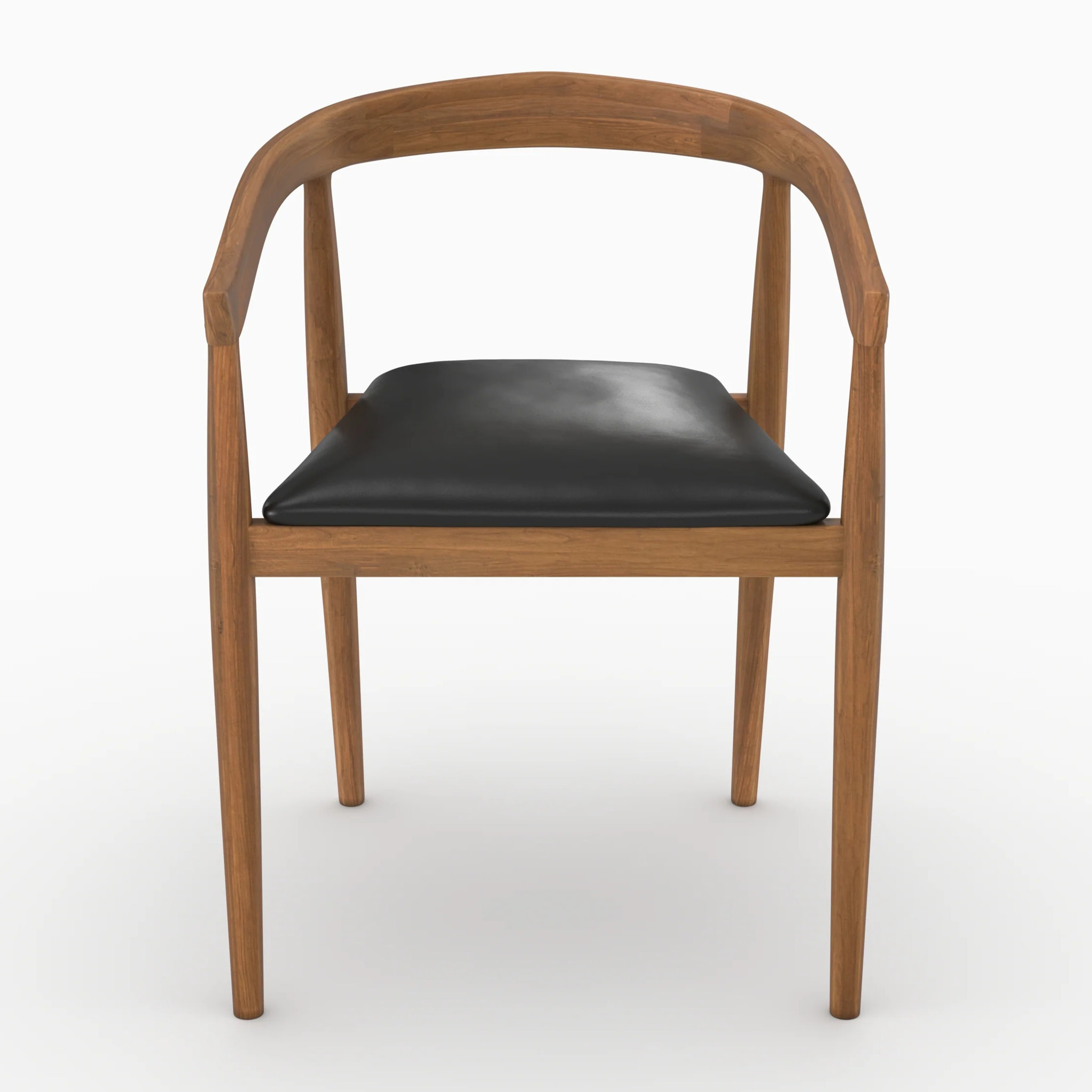 Lot de 2 chaises en bois de teck vernis et assise en cuir noir - Bali