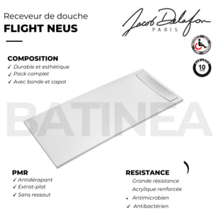 Receveur de douche antidérapant 170 x 80 Flight Neus acrylique rectangle blanc + bonde + capot