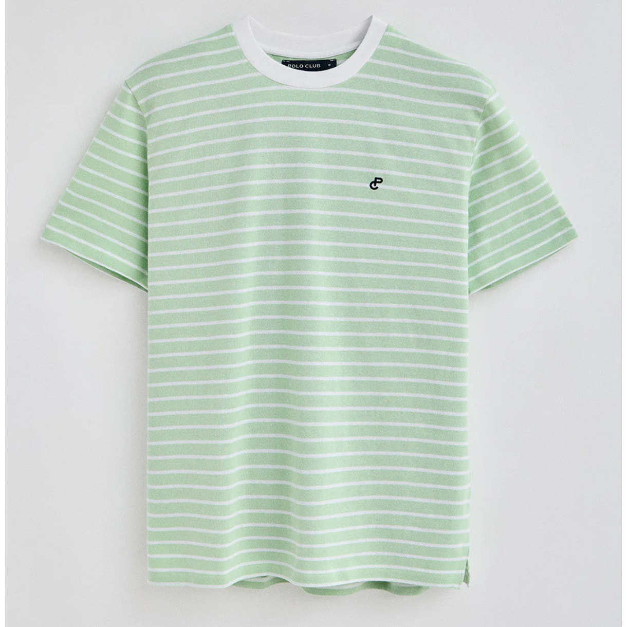 Maglietta a righe menta e beige con monogramma ricamato