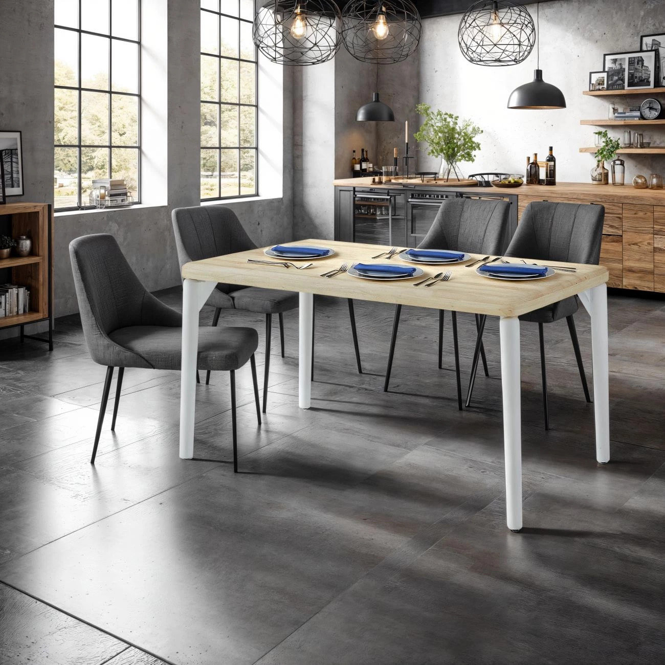 Mesa de comedor Padma 160 Blanco - Roble