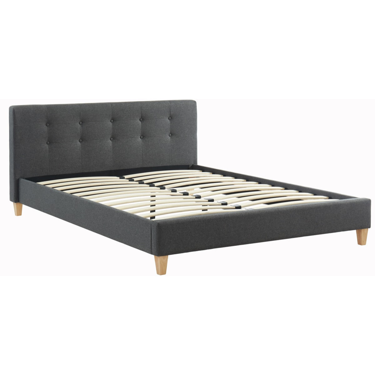 Ensemble lit 140x190cm + matelas Memo HR avec tête de lit capitonnée en tissu gris foncé - sommier à lattes - Milo