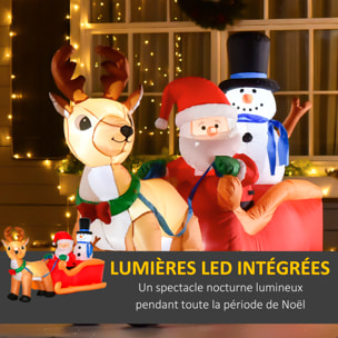 Traîneau Père Noël gonflable LED avec renne bonhomme de neige - matériel fixation et souffleur inclus