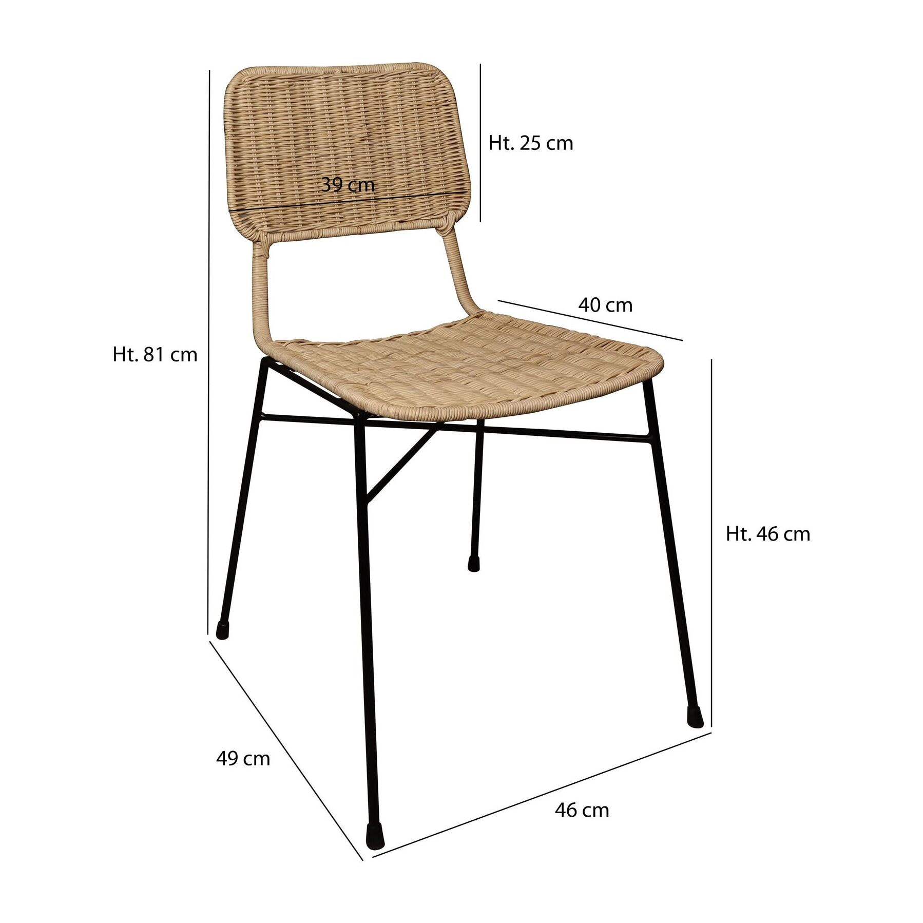 Lot de 2 chaises en rotin et pieds en métal SUZIE