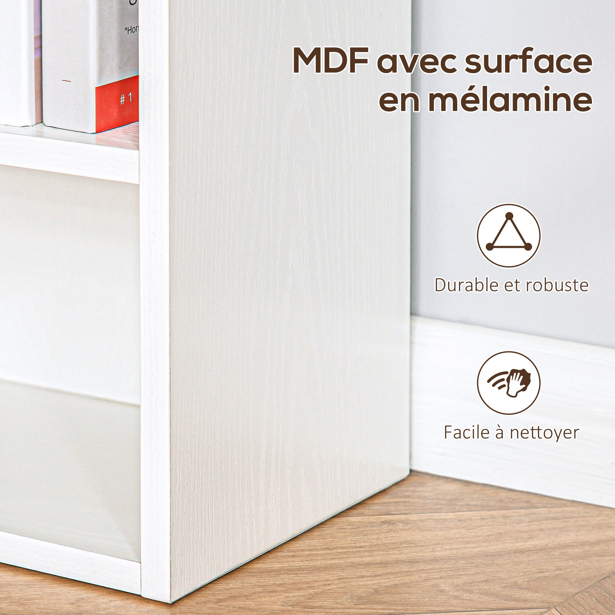 Bibliothèque étagère 6 niveaux design zig zag dim. 60 x 21 x 162,5 cm effet bois blanc