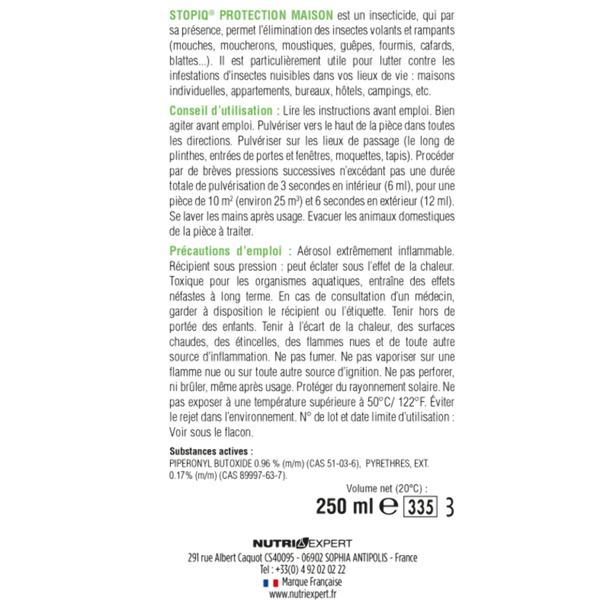 NUTRI EXPERT - Stopiq Protection Maison - Spray insecticide et répulsif - Parfum lavande