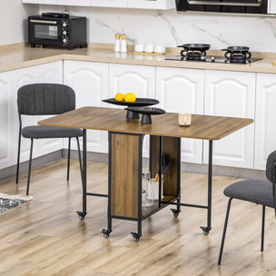 Mesa Plegable de Comedor Mesa de Cocina Plegable con Ruedas Alas Abatibles y Estante de Almacenamiento Mesa Plegable para Salón 130x80x74 cm Madera Marrón