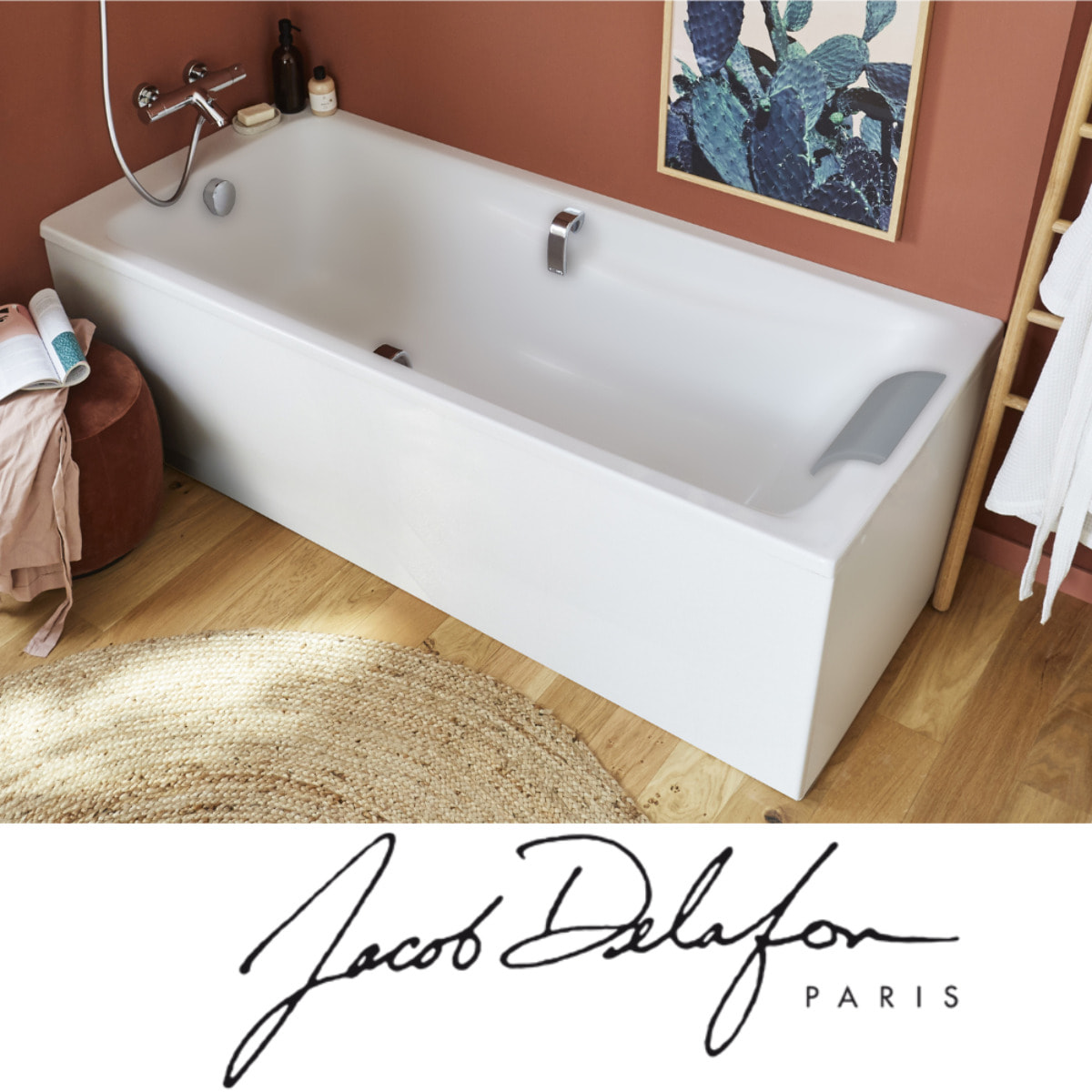 Baignoire droite Odéon up + pare bain 2 volets chromé