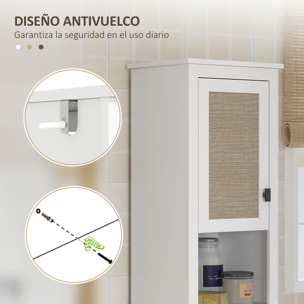 Columna de Baño con 2 Puertas con Frontal de Ratán Armario de Baño Boho con Estantes Ajustables y 2 Compartimentos 40x30x167,5 cm Blanco