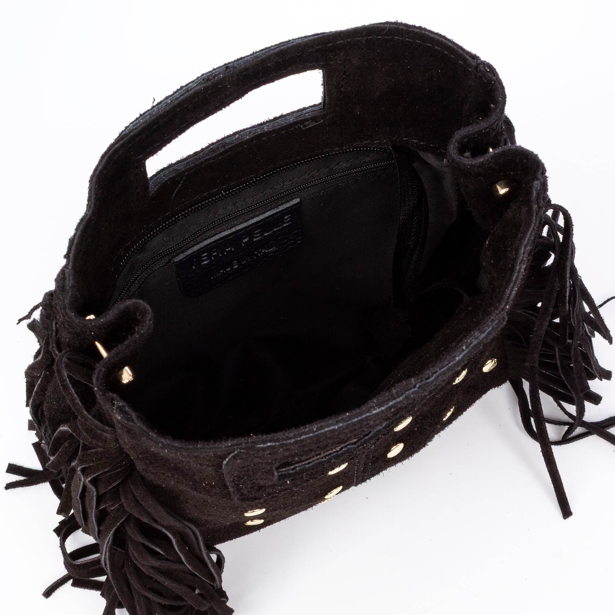 Barbata bolso bandolera mujer. Piel auténtica Gamuza con tachuelas decorativas.