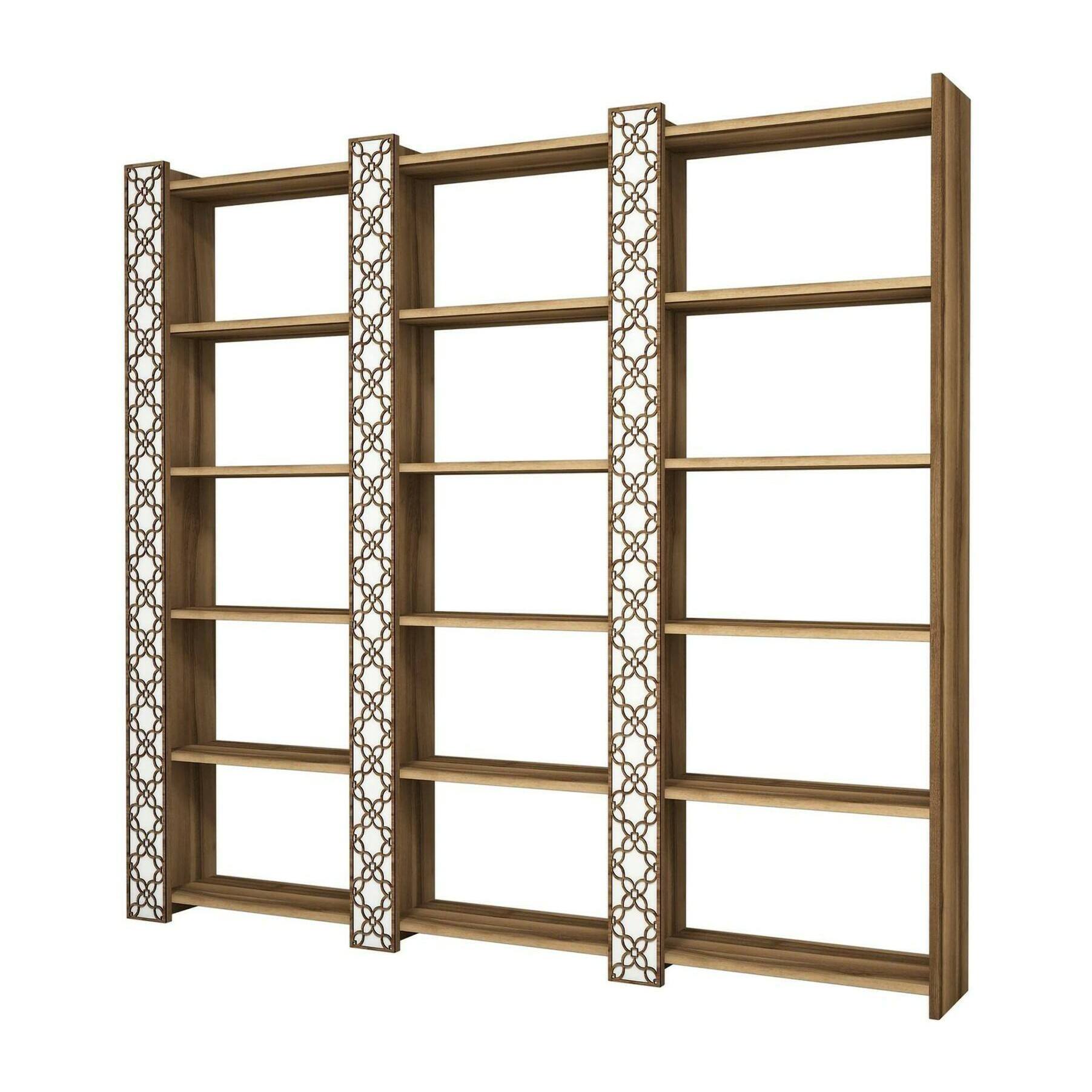 Libreria Vele, Scaffale da ufficio, Mobile portalibri, Biblioteca, 185x24h170 cm, Noce e Bianco