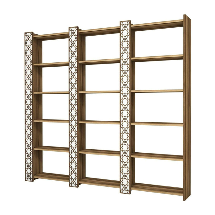 Libreria Vele, Scaffale da ufficio, Mobile portalibri, Biblioteca, 185x24h170 cm, Noce e Bianco