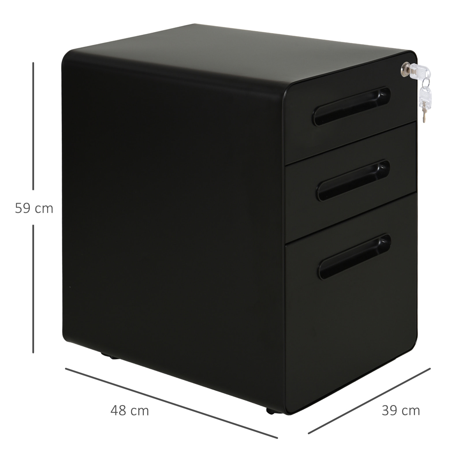 Caisson mobile 3 tiroirs - caisson bureau mobile verrouillable - acier laminé à froid noir