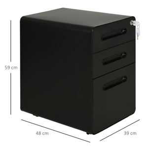 Caisson mobile 3 tiroirs - caisson bureau mobile verrouillable - acier laminé à froid noir