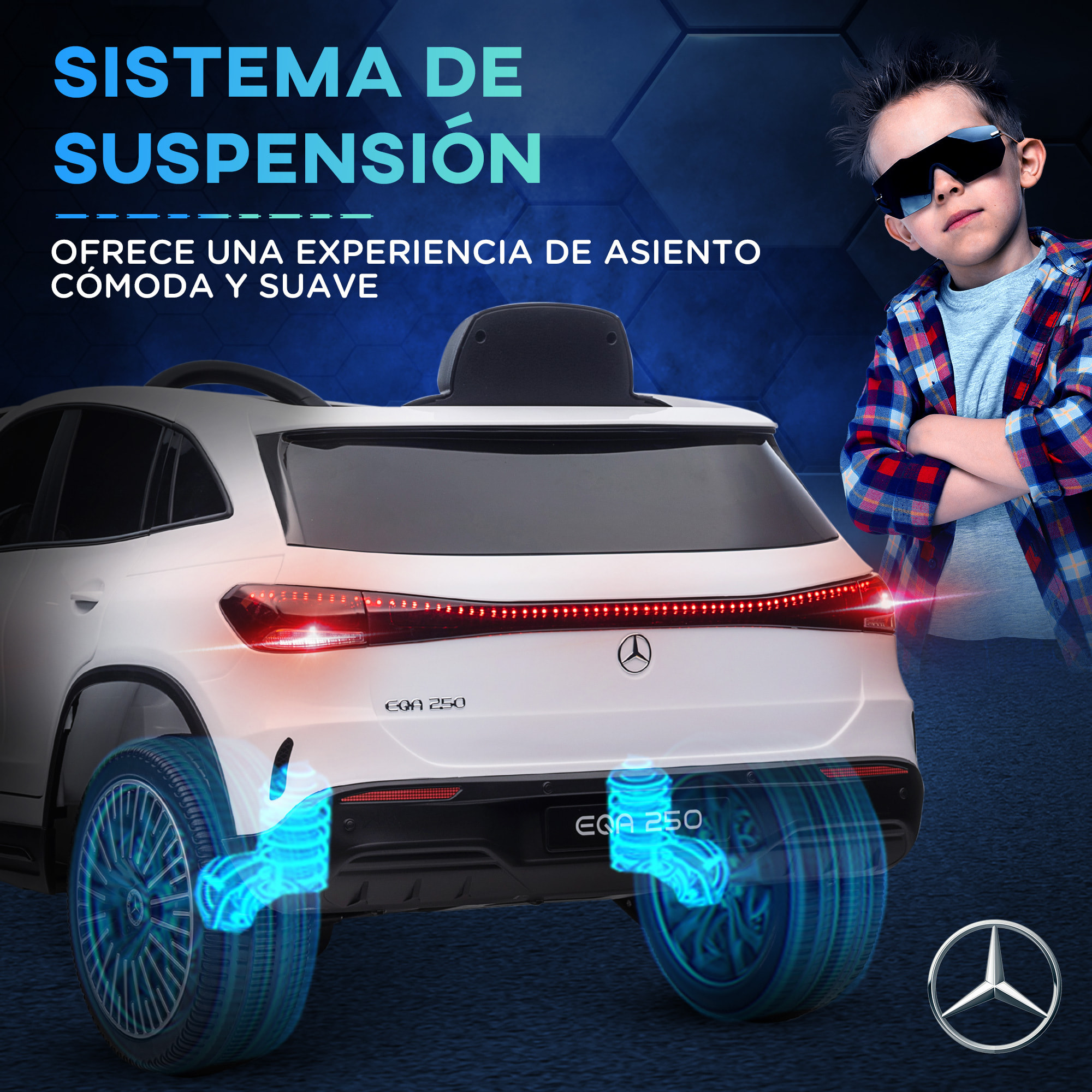 Coche Eléctrico para Niños Mercedes-Benz EQA Coche de Batería 12V con Control Remoto Música Bocina Velocidad 3-8 km/h para Niños de 3-8 Años 111,5x69x52,5 cm Blanco