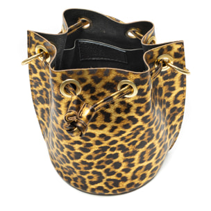 Primavera bolso de mano mujer. Piel auténtica Gamuza con estampado de animal print leopardo y lacada brillante.