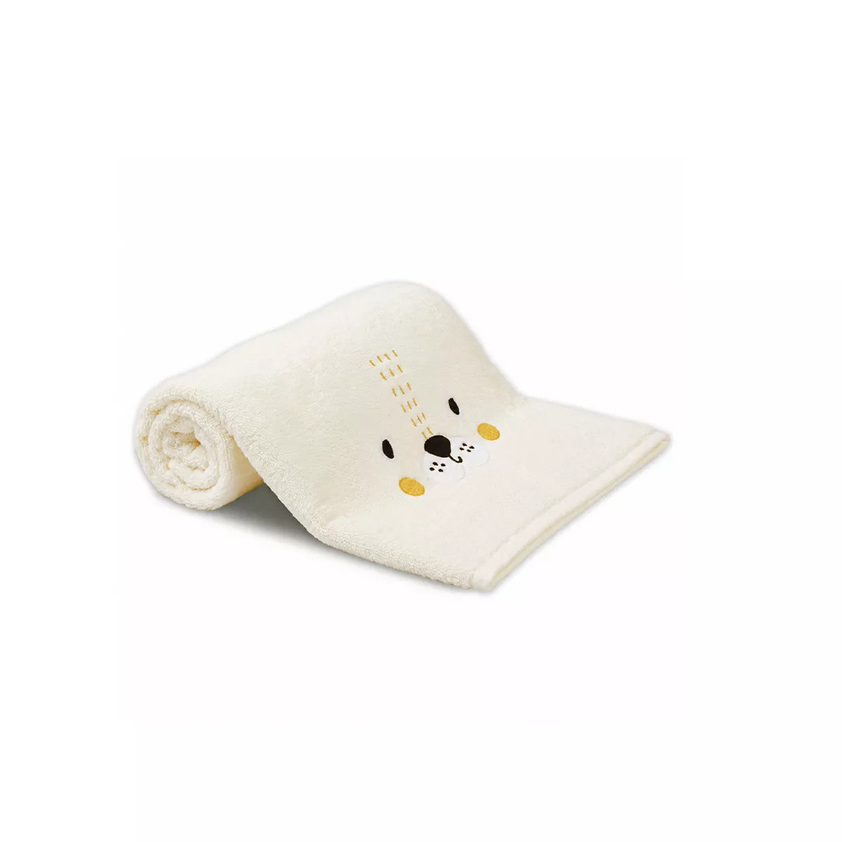 Serviette eponge enfant pur coton 500 g/m² brodé jaune beige Petit lion angora