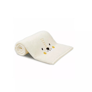 Serviette eponge enfant pur coton 500 g/m² brodé jaune beige Petit lion angora