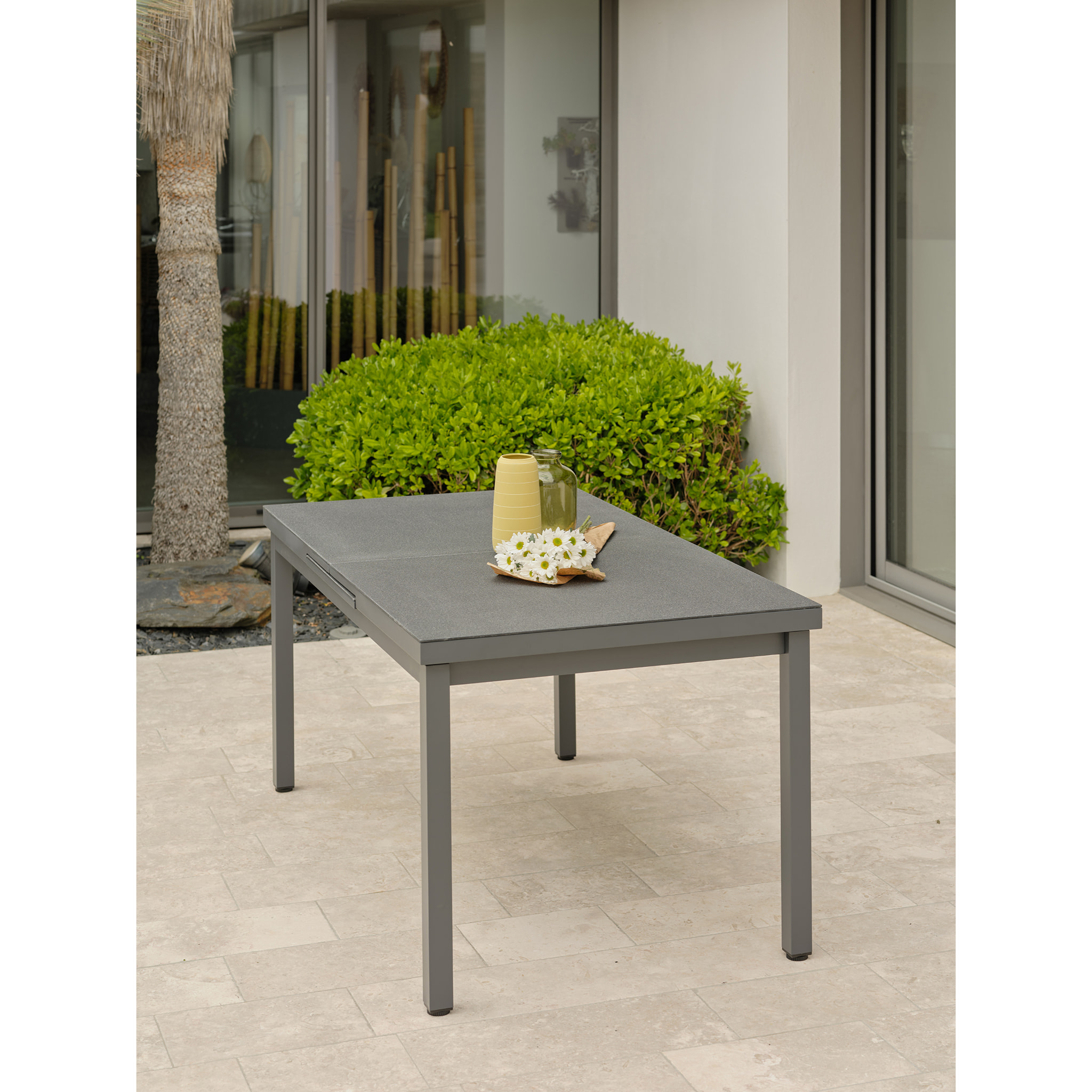DANIA - Table en alu et spraystone avec rallonge automatique grise anthracite