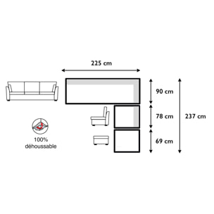 Canapé d'angle ESCAUT fixe 225 x 237 cm Tradition Taupe - 100% déhoussable - Fabriqué en France