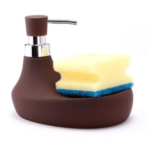 Distributeur de savon & Porte Eponge Céramique MARBELLA Chocolat MSV