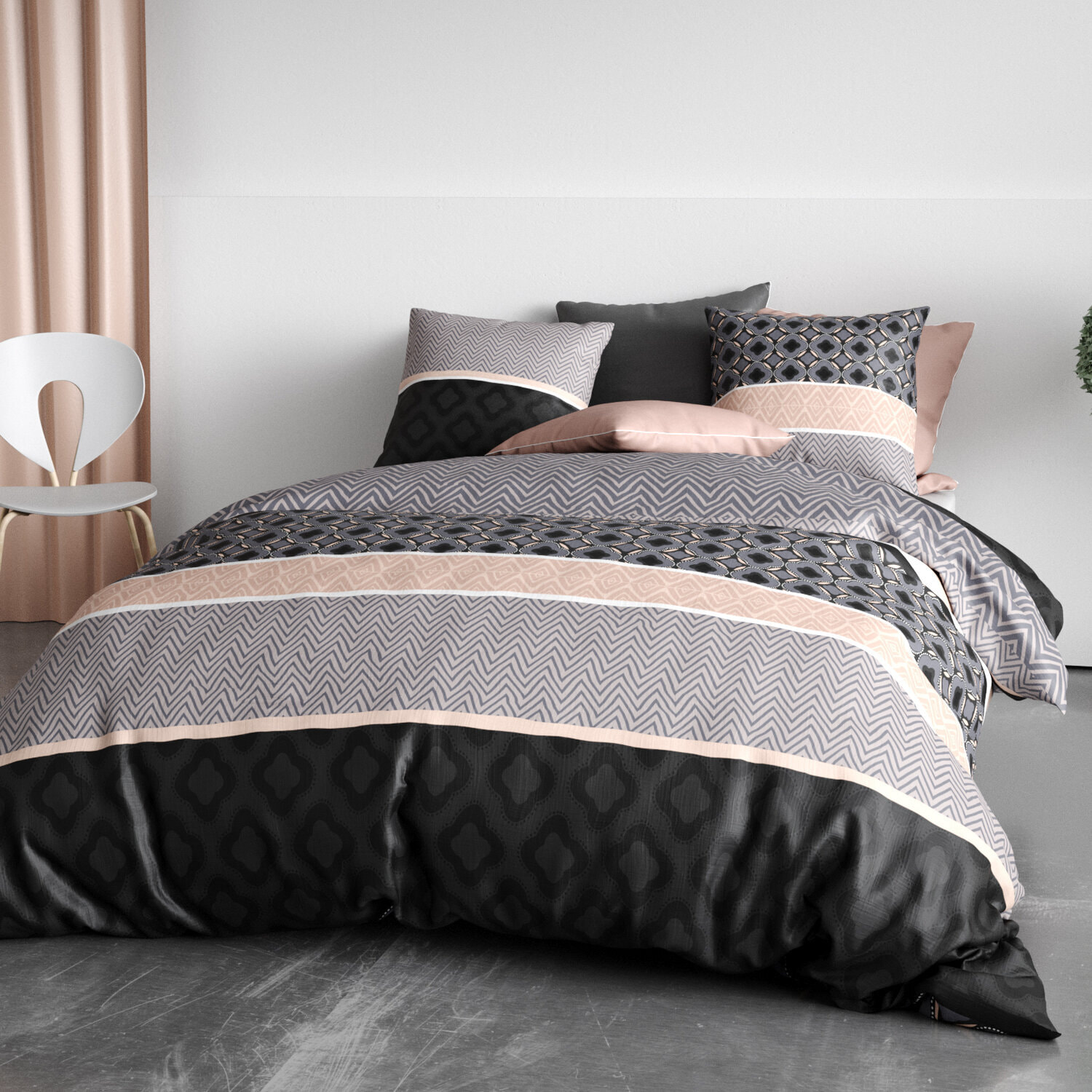 Parure housse de couette imprimé 100% coton rose - kea