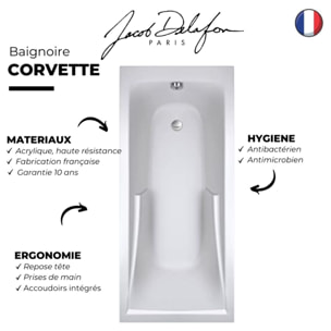 Pack baignoire droite 160 X 70 Corvette + mitigeur July + ensemble de douche + vidage