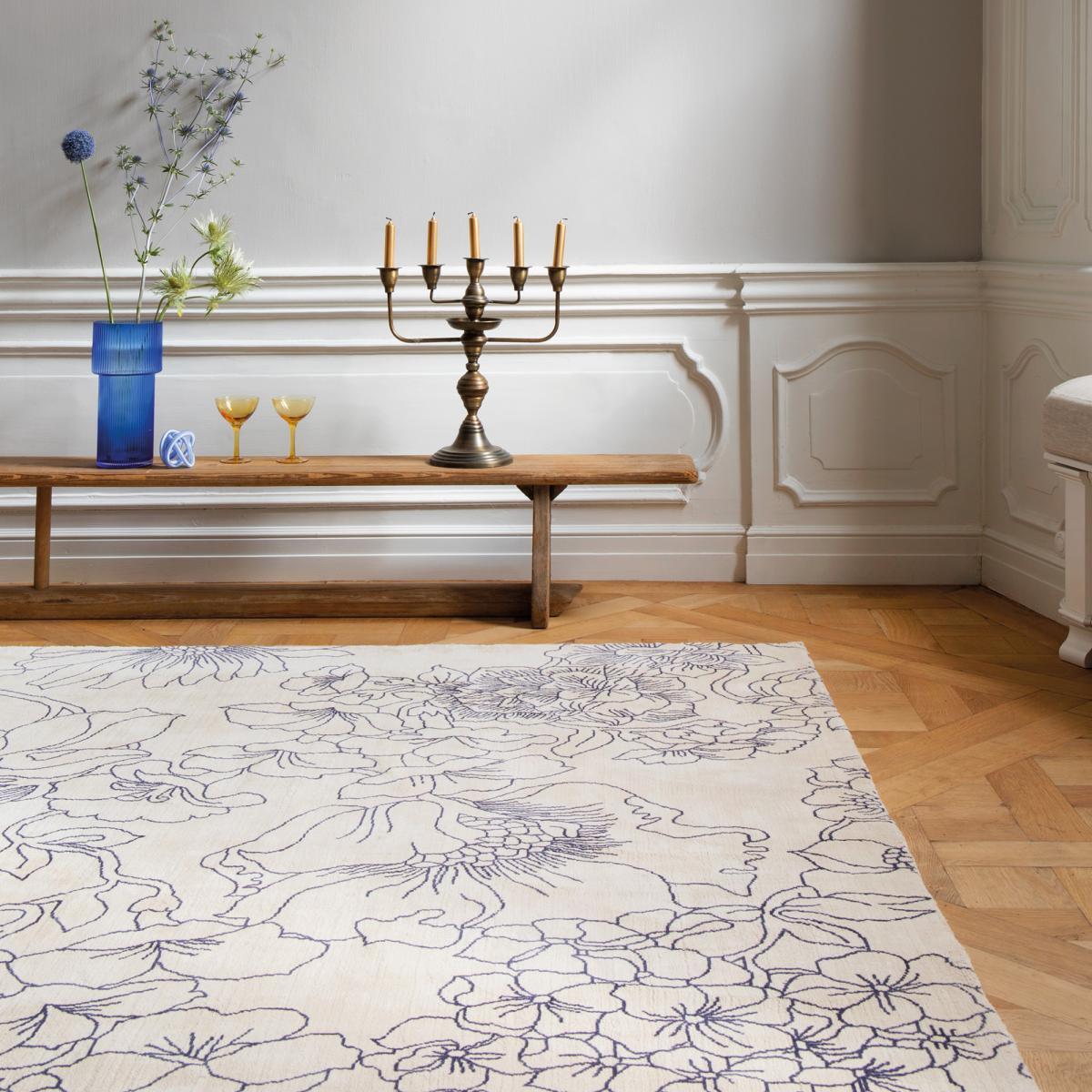 Tapis salon et chambre fait à la main en coton motif floral XEXE