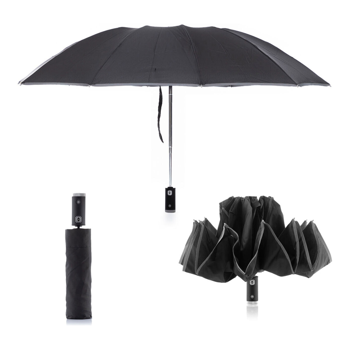 Parapluie Pliable à Fermeture Inversée avec LED Folbrella InnovaGoods - Noir