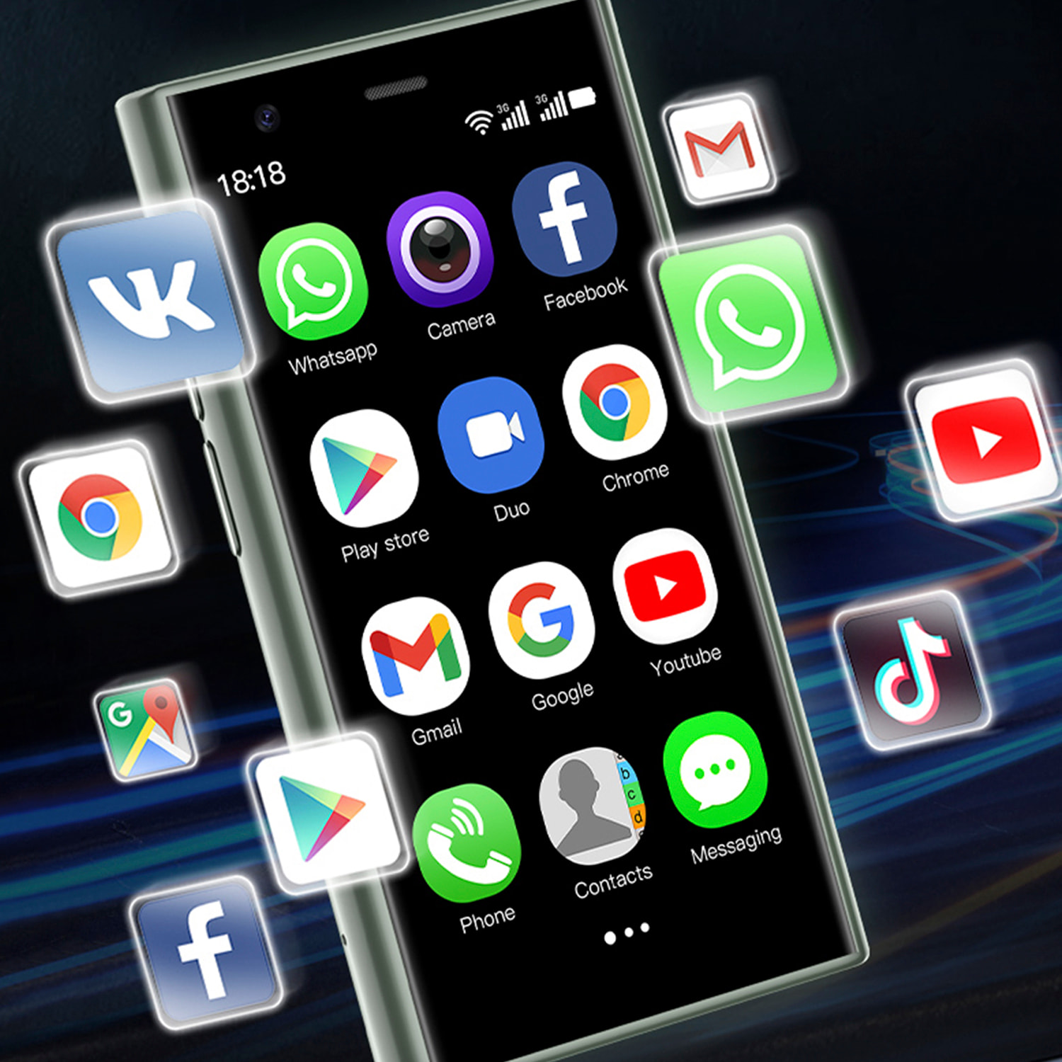 DAM Mini smartphone S23 pro 3G, Android 8.1, 2GB RAM + 16GB. Pantalla 3''.Doble tarjeta SIM. 4,5x1,2x10,2 Cm. Color: Verde Oscuro