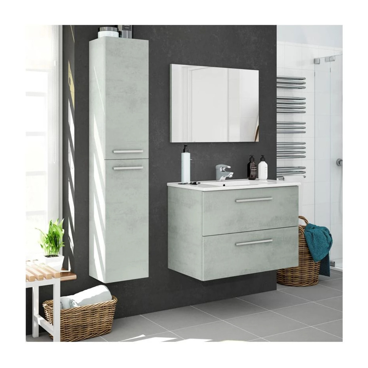 Mueble de baño Aruba 2 cajones + espejo Cemento