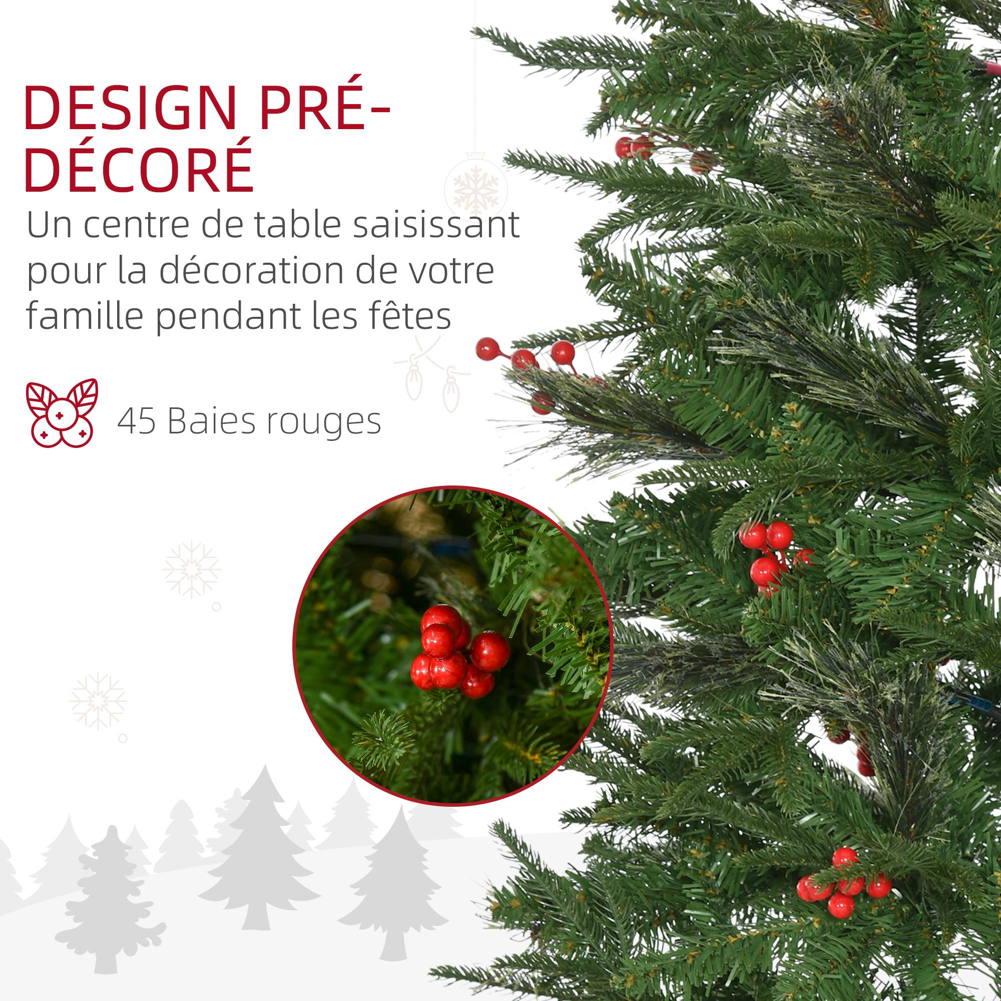 Sapin de Noël artificiel décoré Ø 78 x 210H cm 746 branches épines grand réalisme 45 baies rouges