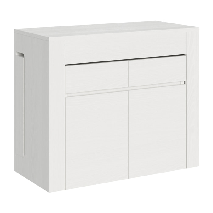 Consola extensible 90x42/302 cm Evolve Fresno Blanco extensiones internas con bancos inferior y superior