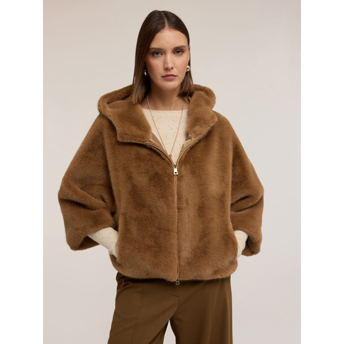 Motivi - Cappa con cappuccio effetto peluche - Marrone