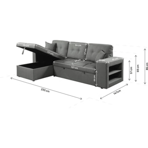 Canapé d'angle convertible/réversible tissu style bubble "Axel" - 3 places - Gris